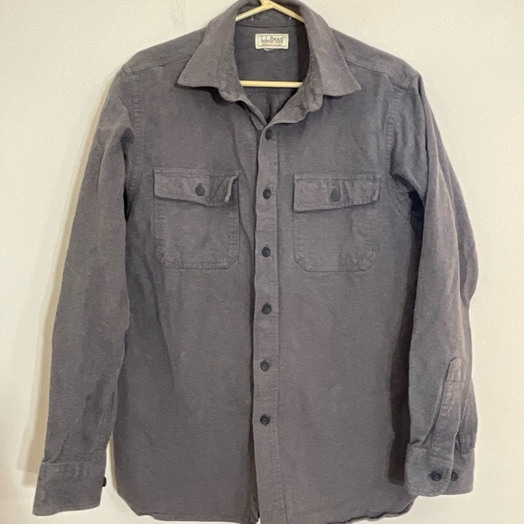 LL Bean Chamois Cloth Work Shirt Mens Medium Gray Heavy Long Sleeve Button Up - Picture 4 of 9